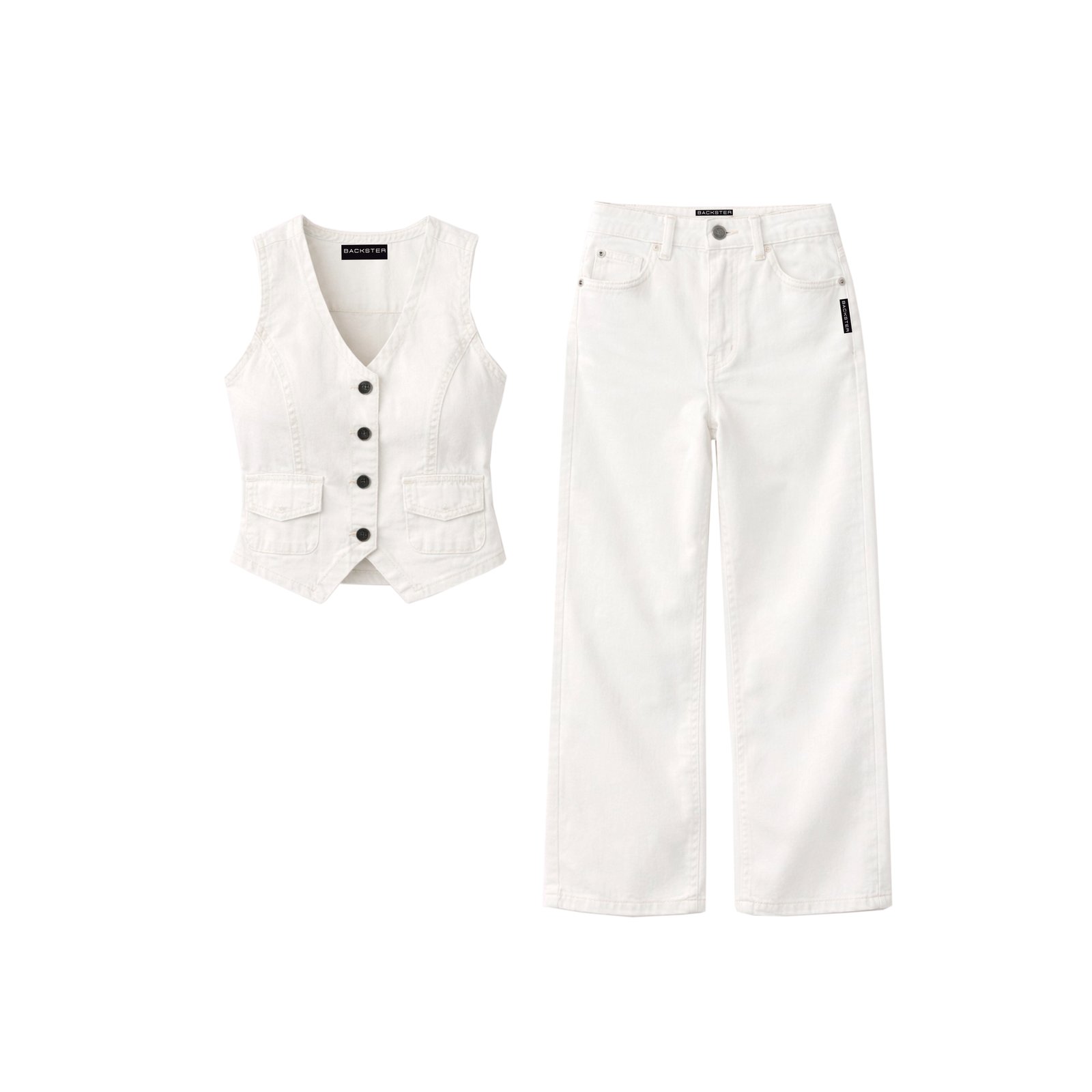 Set blanco chaleco y pantalón tiro alto | Backster